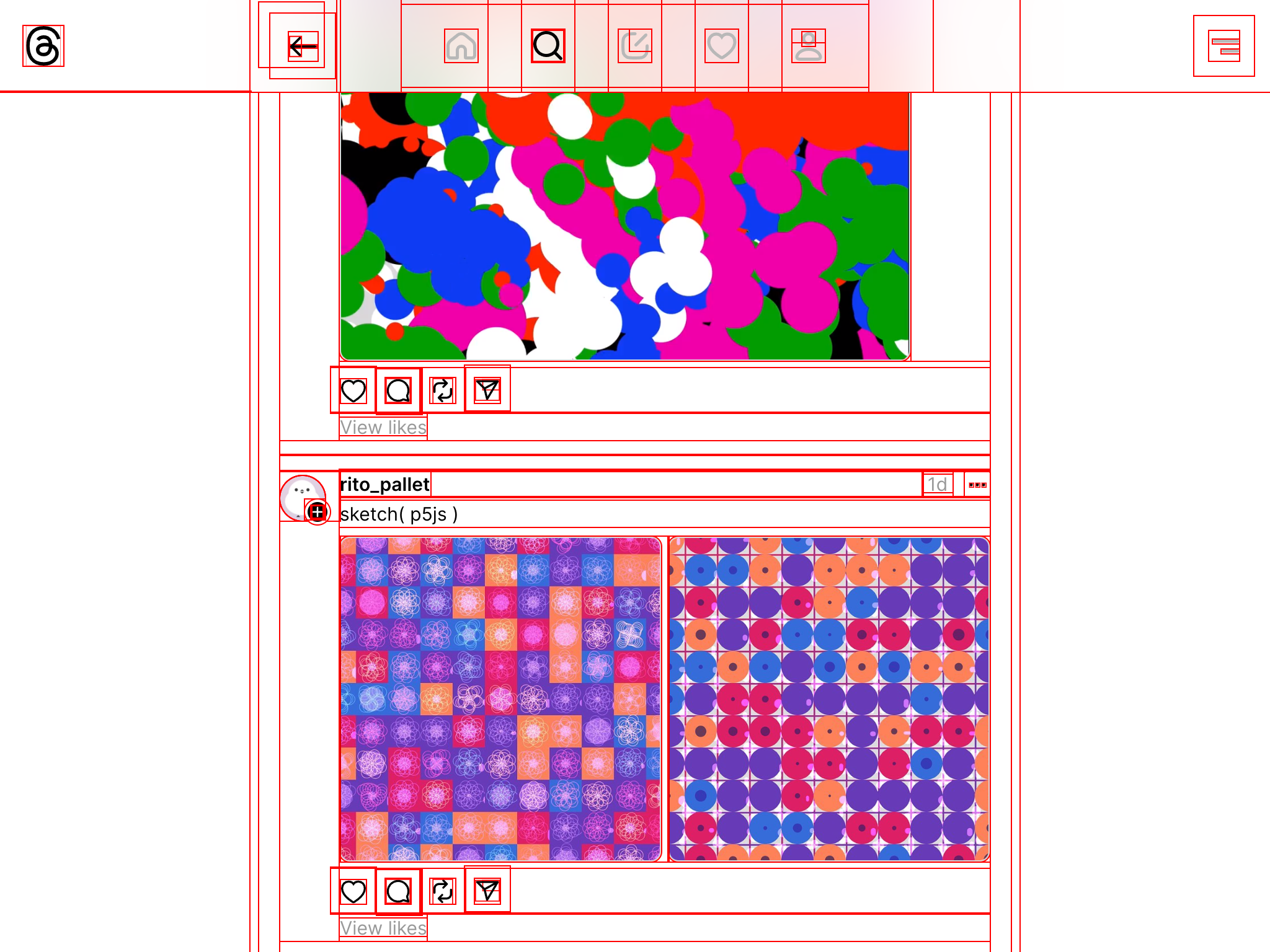 example of a website with element outlines visible