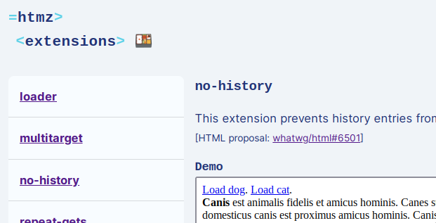 Screenshot of the Extensions page
