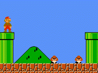 video of mario with goombas bumping into each other