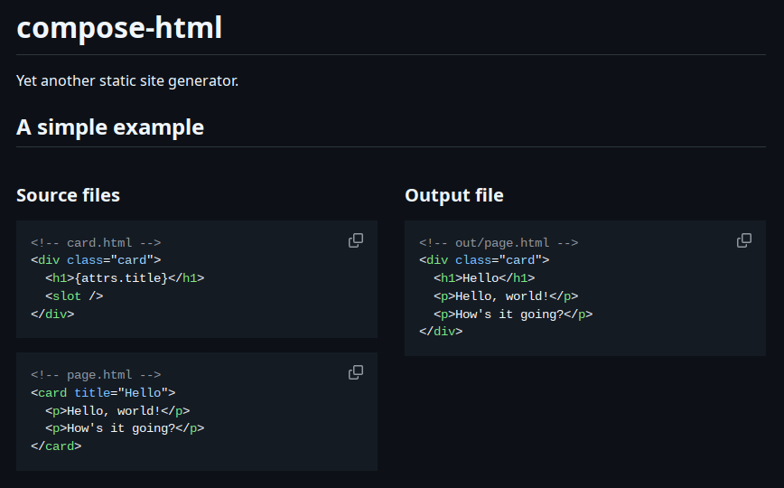 screenshot of compose-html README