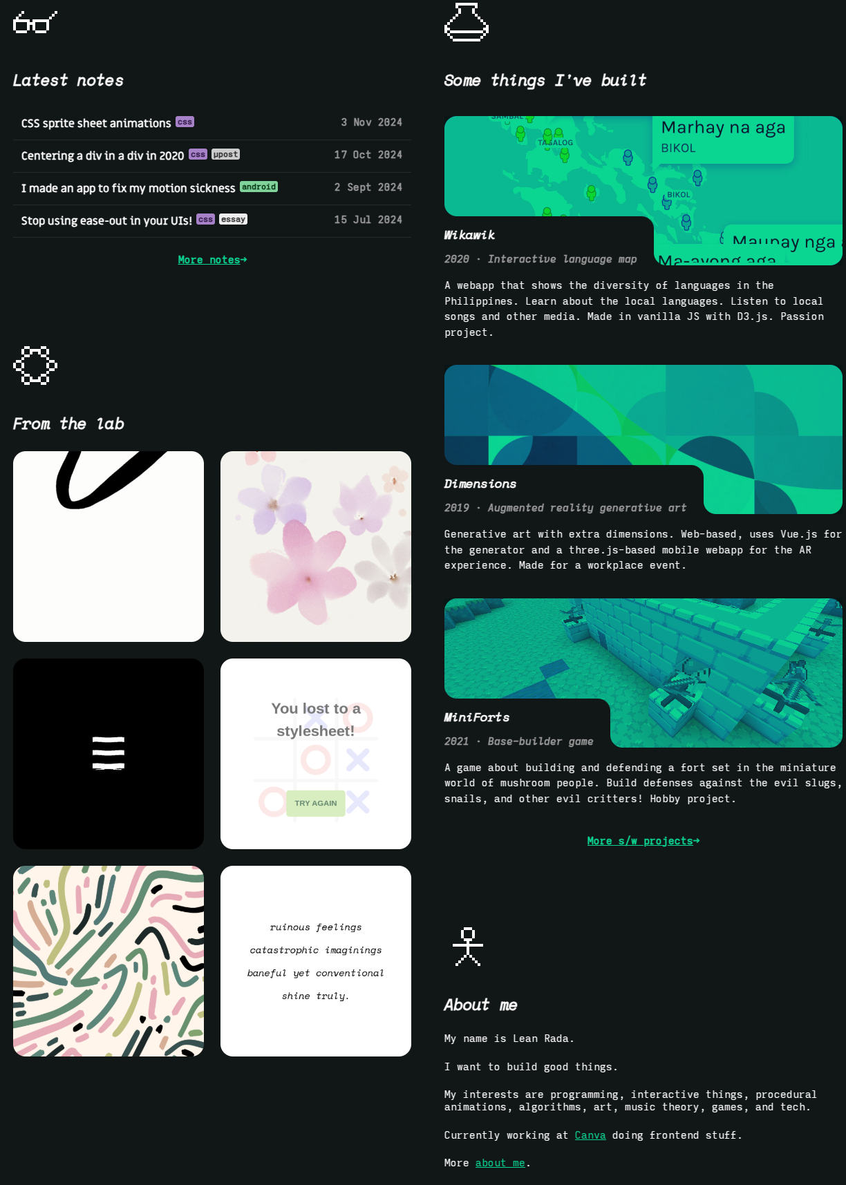 screenshot of sections