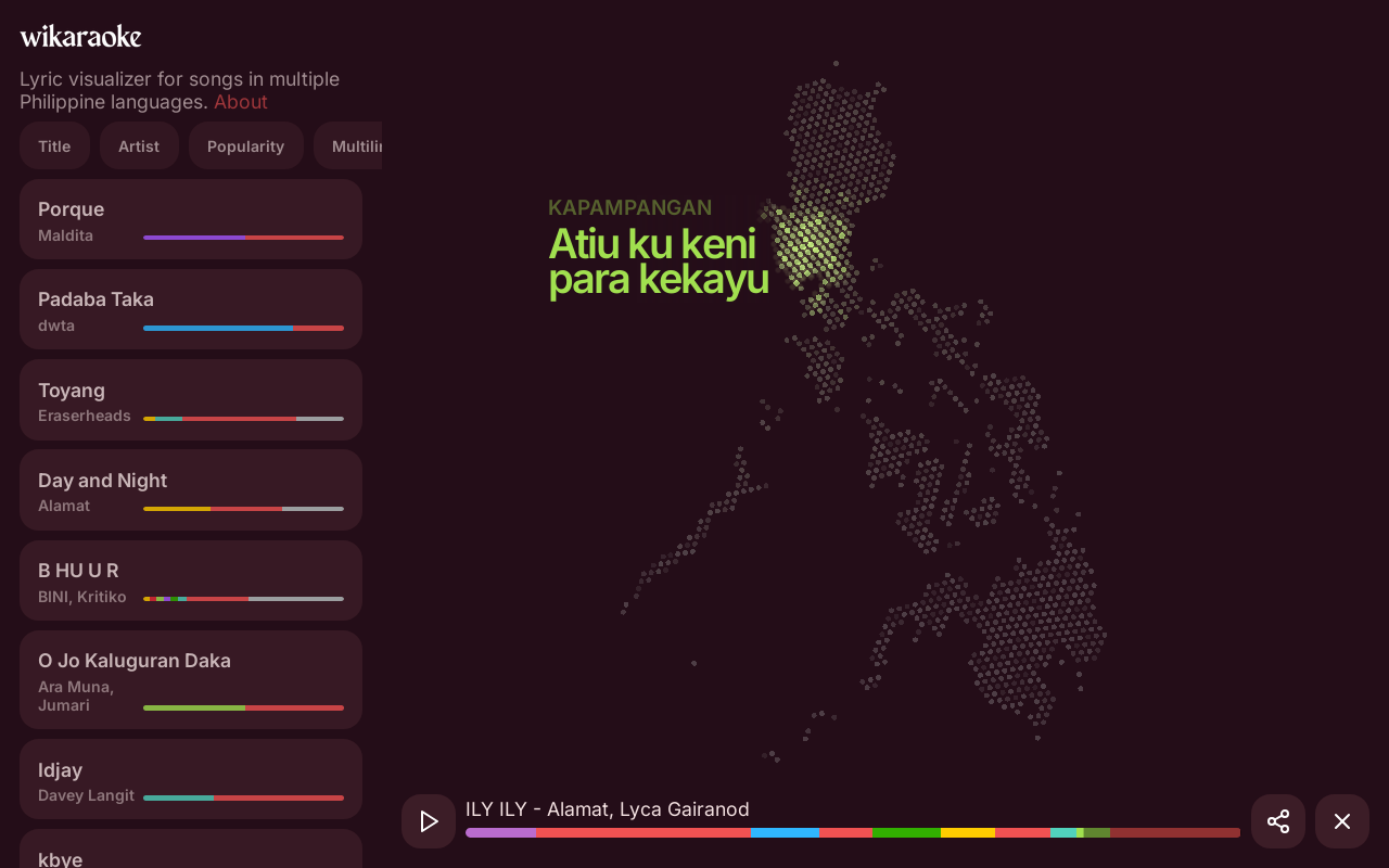 screenshot with lyrics lighting up